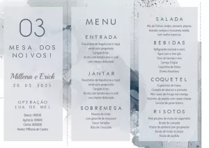 Menu de Casamento Mármore Cinza para Editar Online