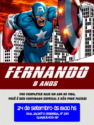 Convite de Aniversário Capitão América para Editar Online