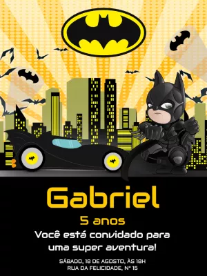 Convite de Aniversário Batman para Editar Online
