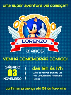 Convite de Aniversário Sonic em Alta Velocidade para Editar