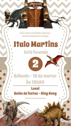 Convite de Aniversário Jurassic Park com Dinossauros para Editar
