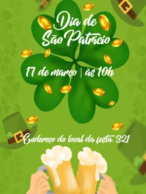 Convite Dia de São Patrício com Trevo e Cerveja para Editar