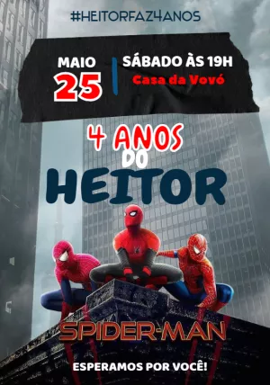 Convite de Aniversário Homem Aranha com 3 Heróis para Editar Online
