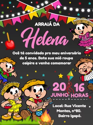Convite Aniversário Festa Junina Turma da Mônica para Editar