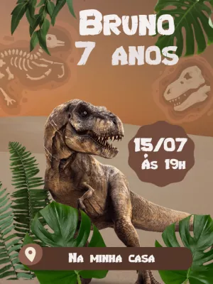 Convite Aniversário Dinossauro T-Rex para Editar Online