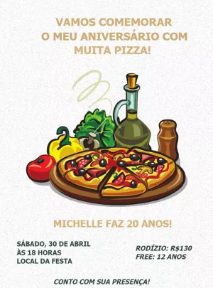 Convite de Aniversário Tema Pizza para Editar e Imprimir