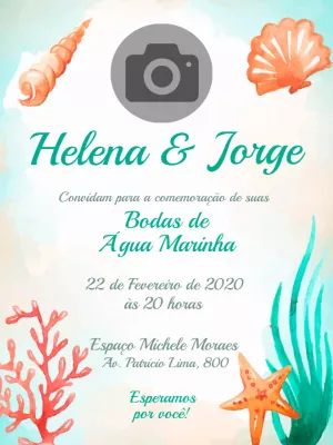 Convite Bodas de Água Marinha com Foto para Editar Online