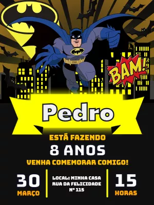 Convite de Aniversário Batman para Editar Online e Imprimir