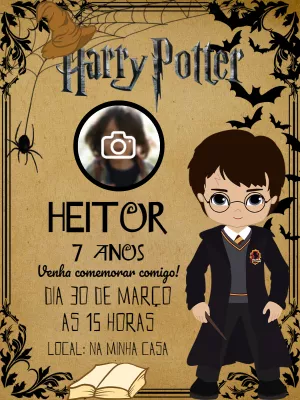 Convite de Aniversário Harry Potter com Foto para Editar Online