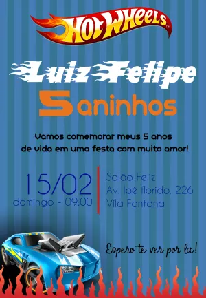 Convite de Aniversário Hot Wheels Editável para Imprimir