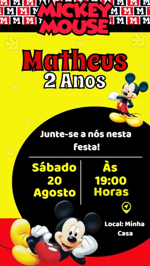 Convite de Aniversário Mickey Mouse para Editar Online