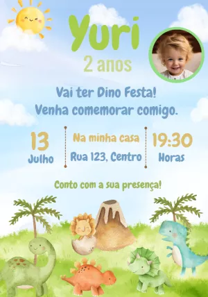 Invitación de cumpleaños Dinosaurio – Estático – Convites e Artes Digitais