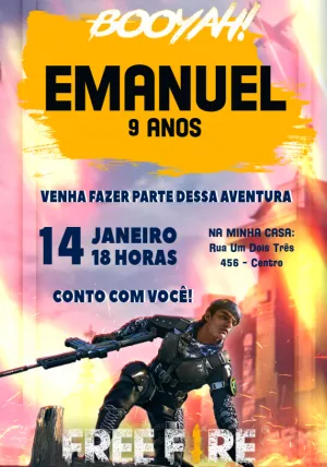 Convite de Aniversário Free Fire Booyah para Editar Online
