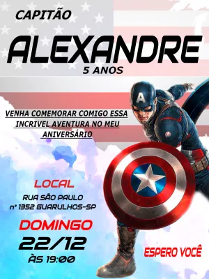 Convite de Aniversário Capitão América para Editar Online