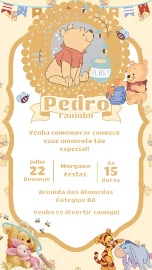 Convite de Aniversário Ursinho Pooh para Editar Online
