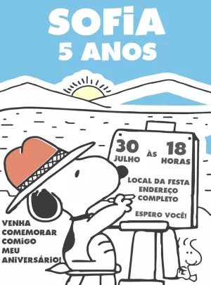 Convite de Aniversário Snoopy Editável para Personalizar Online