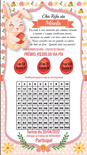 Chá Rifa Coelhinha Editável Online para Chá de Bebê