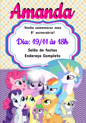 Convite Aniversário My Little Pony com Personagens para Editar