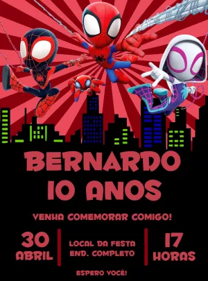 Convite de Aniversário Spidey e Amigos para Editar Online