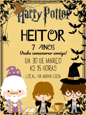 Convite Aniversário Harry Potter com Personagens para Editar