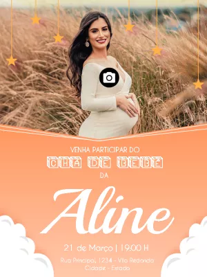 Convite Chá de Bebê Menina com Foto para Editar Online