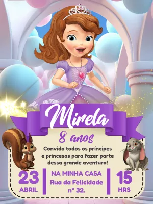 Convite de Aniversário Princesa Sofia para Editar Online