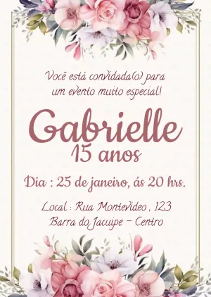 Convite de 15 Anos Floral Delicado para Editar Online