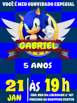 Convite de Aniversário do Sonic para Editar Online e Imprimir