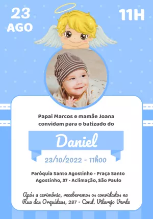 Convite de Batizado com Anjo e Foto para Editar Online