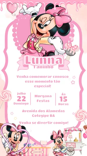 Convite de Aniversário Minnie Rosa para Editar Online