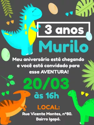 Invitación de cumpleaños Dinosaurio – Estático – Gley Leobas