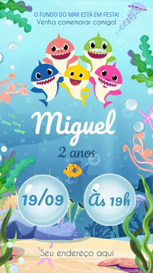 Convite de Aniversário Baby Shark para Editar Online