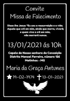 Convite de Missa de Falecimento Sóbrio para Editar Online