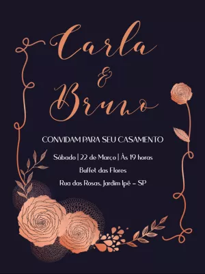 Convite de Casamento Floral Rosé Gold para Editar Online