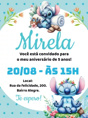 Convite Aniversário Stitch Spa para Editar Online