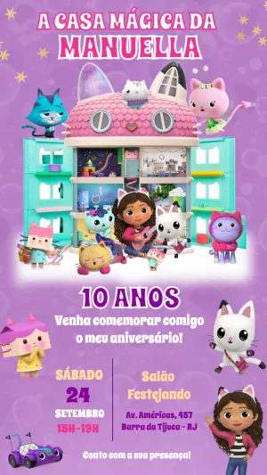Convite Aniversário A Casa Mágica da Gabby para Editar Online