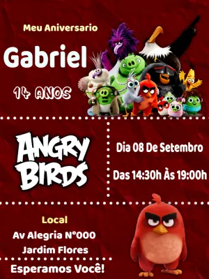 Convite de Aniversário Angry Birds para Editar Online