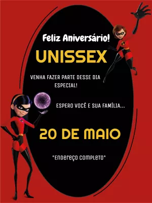 Convite de Aniversário Os Incríveis com Personagens para Editar