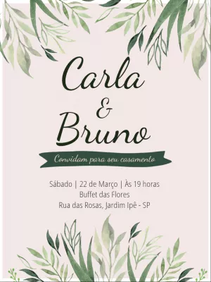 Convite de Casamento Botânico com Folhagem para Editar