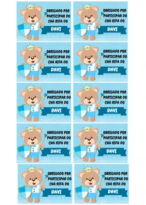Tag Agradecimento Chá Rifa Ursinho Príncipe Editável Online