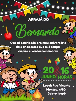 Convite de Aniversário Arraiá Turma da Mônica para Editar