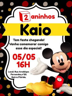 Convite de Aniversário Mickey Mouse para Editar Online