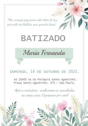 Convite de Batizado Floral Delicado para Editar Online