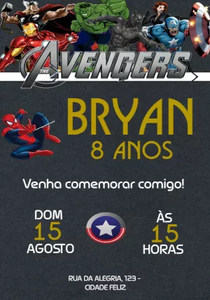 Convite de Aniversário Vingadores com Heróis para Editar Online