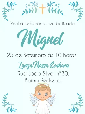 Convite de Batizado Anjinho Delicado para Editar Online