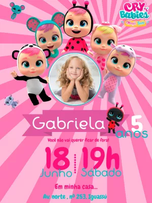 Convite Aniversário Cry Babies com Foto para Editar Online