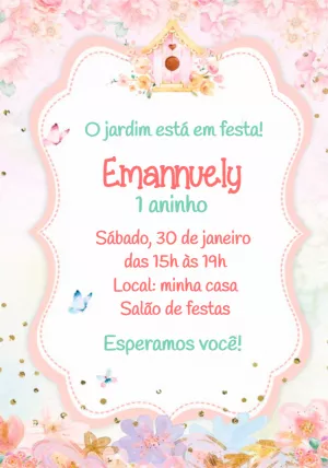 Convite Aniversário Jardim Encantado com Flores para Editar Online