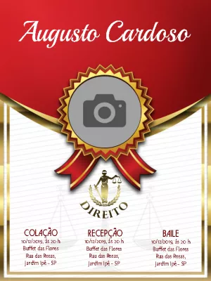 Convite de Formatura Direito com Foto para Editar Online
