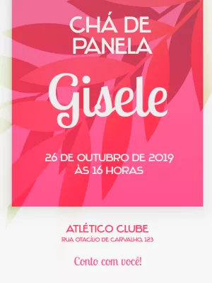 Convite de Chá de Panela com Folhagens Rosa para Editar Online