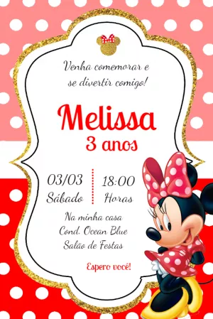 Convite Aniversário Minnie Vermelha para Editar Online